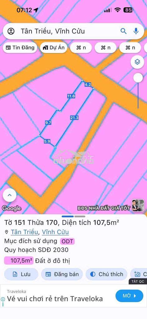 Em chính chủ cần bán lô đất mặt tiền p.tân phong,4,2x21=107,4m2, shr
