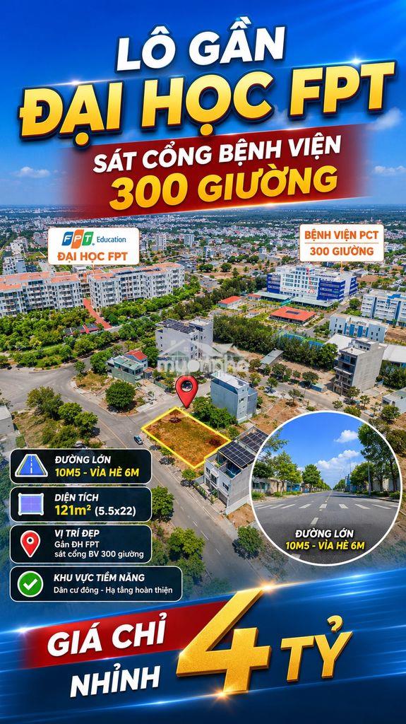💥 Giá quá tốt -  mặt tiền 10m5 cạnh trường fpt chỉ còn 4,4 tỷ! 💥