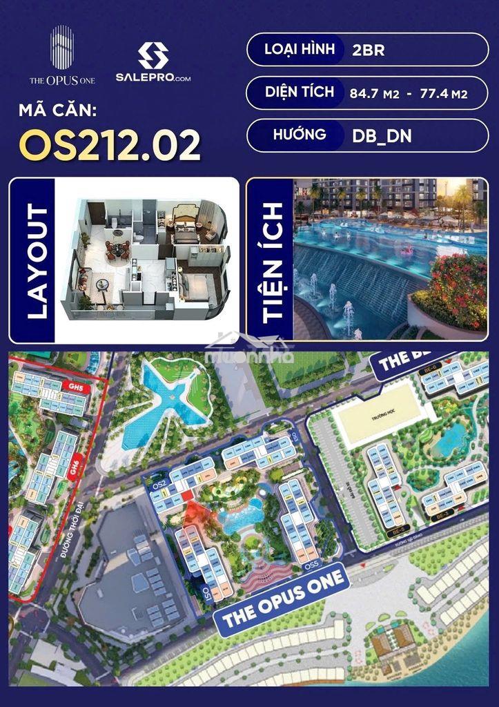 Bán căn góc, view siêu đỉnh opus one- căn hộ 2pn+ giá chỉ 7.827 tỷ.