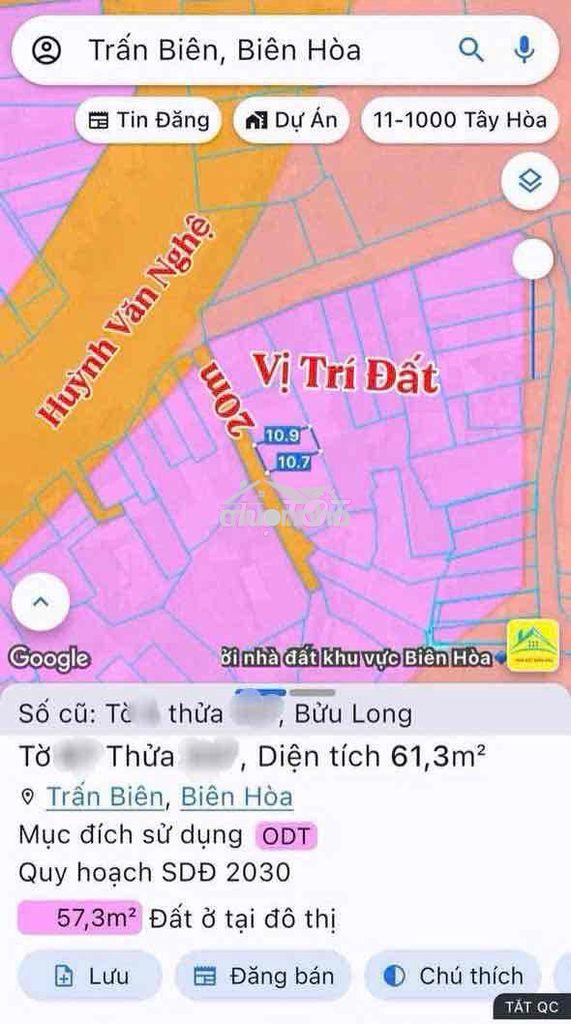 Bán đất 1 sẹc đường huỳnh văn nghệ bửu long, biên hoà