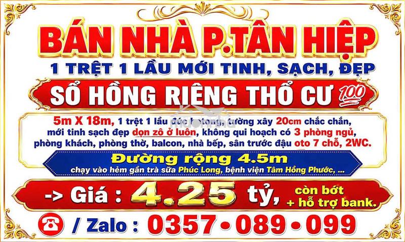 Bán nhà tân hiệp, 1trệt 1lầu mới đẹp, sổ thổ cư 💯 đường oto, sân oto