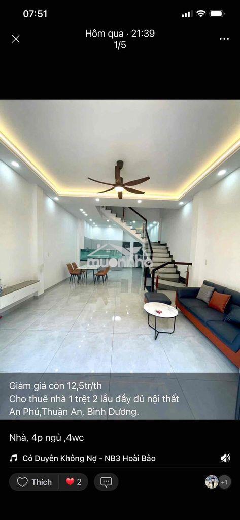 Nhà 1 trệt 2 lầu an phú, đầy đủ nội thất,4p ngủ,đường 7m