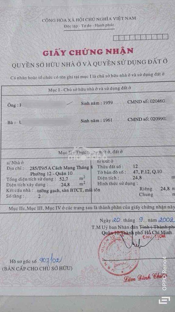 Nhà hẻm cao thắng trung tâm q10