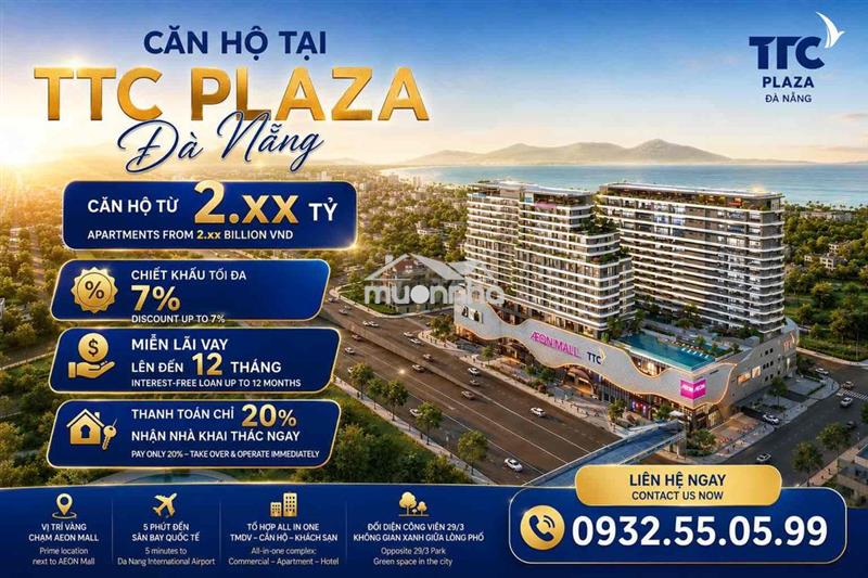 Căn hộ ttc plaza đà nẵng chỉ 2.x tỷ, aeon mall ở dưới đầy đủ tiện ích