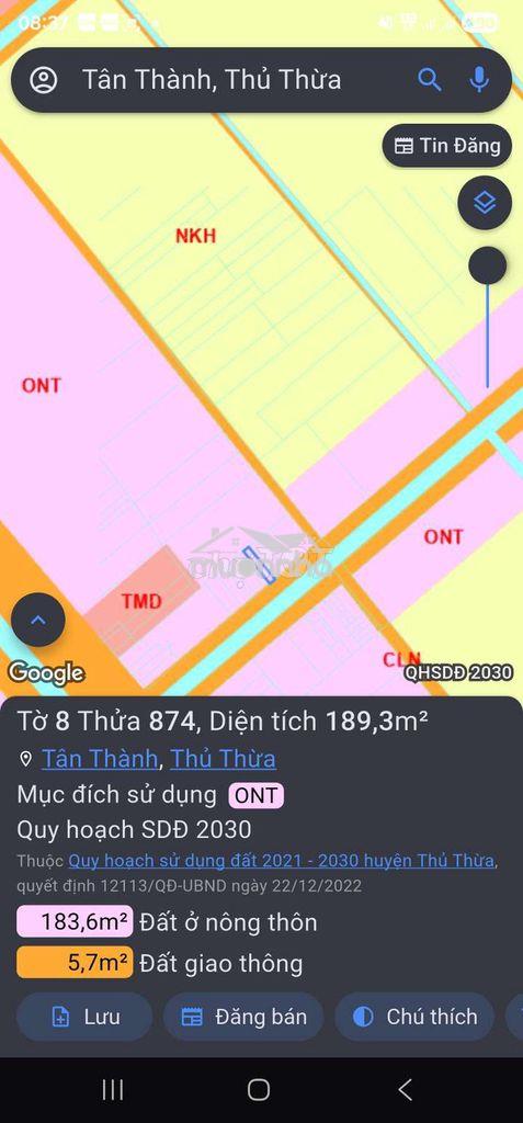 1000m2 thổ cư thủ thừa,shcc, hxh, đất vuông vức