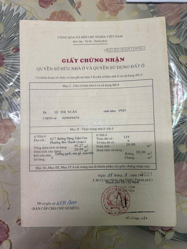 Bán nhà hẻm cận mt đặng trần côn, p. bến thành, q.1 – 4,95 tỷ
