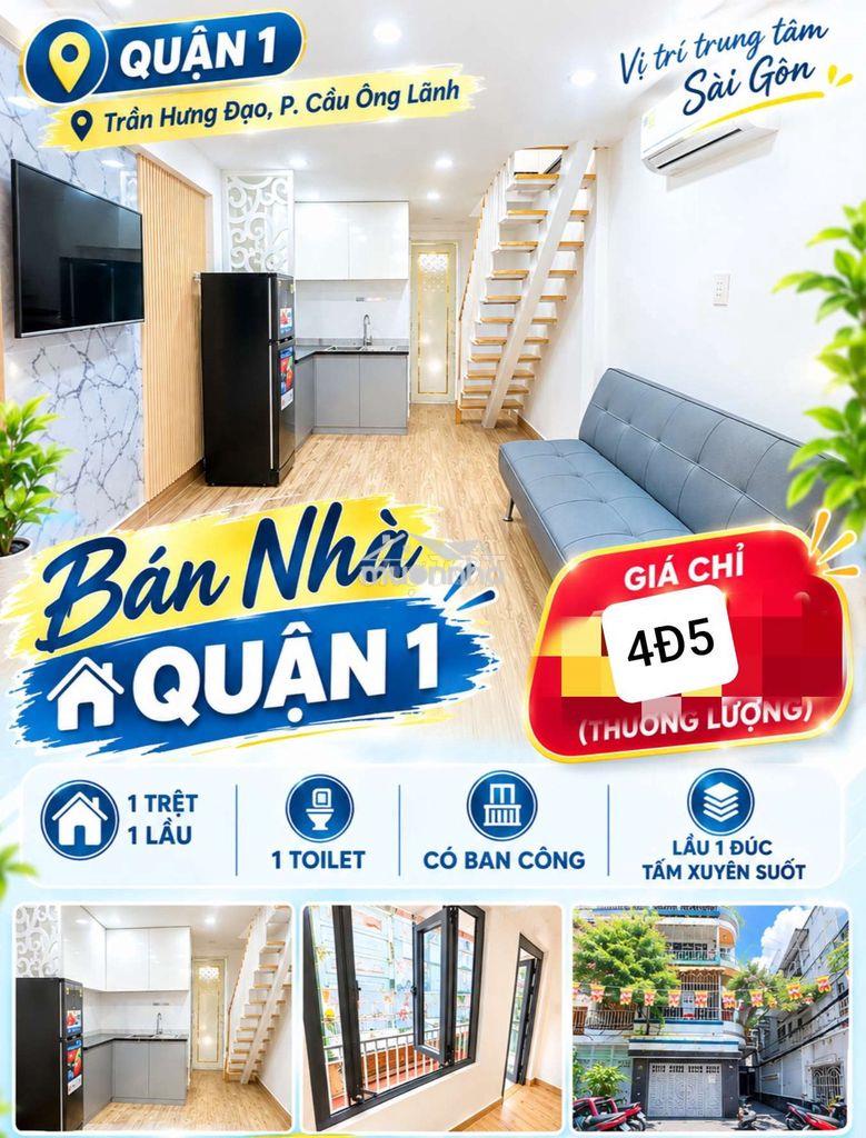 Nhà trần hưng đạo quận 1, dtsd 35,8m2, 1 trệt 1 lầu, nhà đẹp sổ hồng