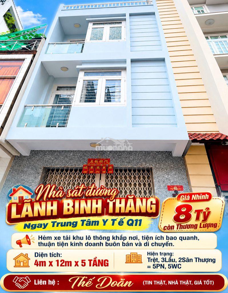 Nhà sát lãnh binh thăng ngay trung tâm y tế q11 hẻm xe tải khu phân lô