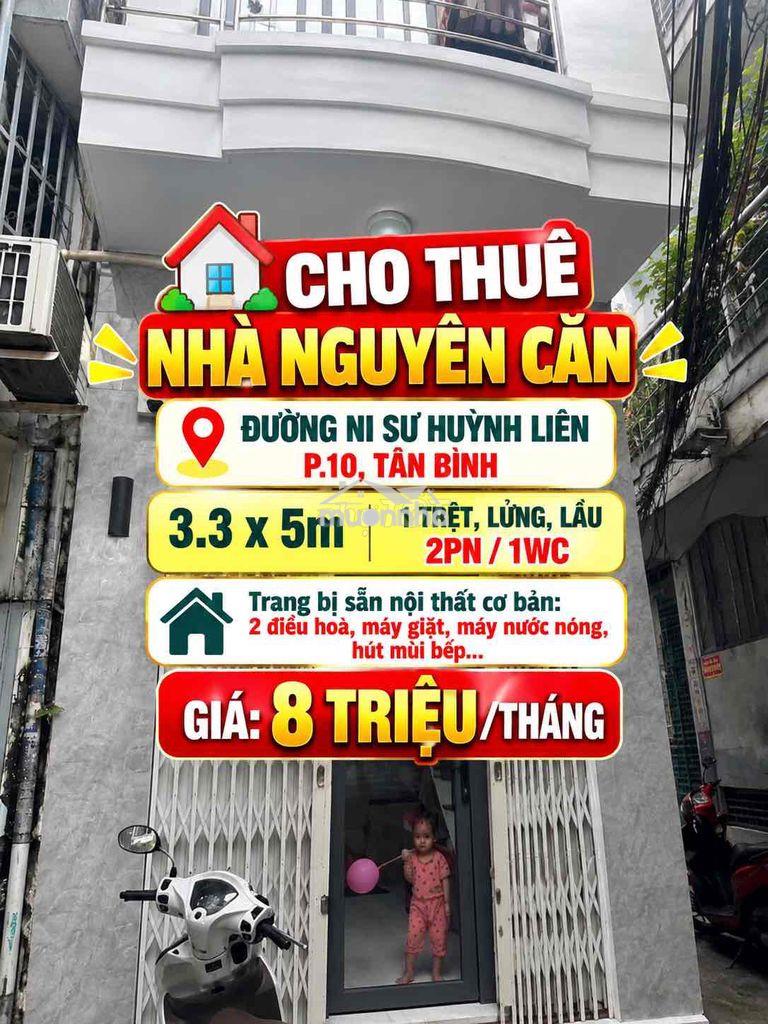 ❤️Cho thuê nhà, 8triêu, ni sư huỳnh liên tân bình - 2pn