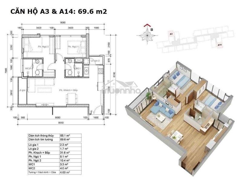 Bán căn hộ 2pn 2wc – diện tích 70m² – giá 5,8 tỷ